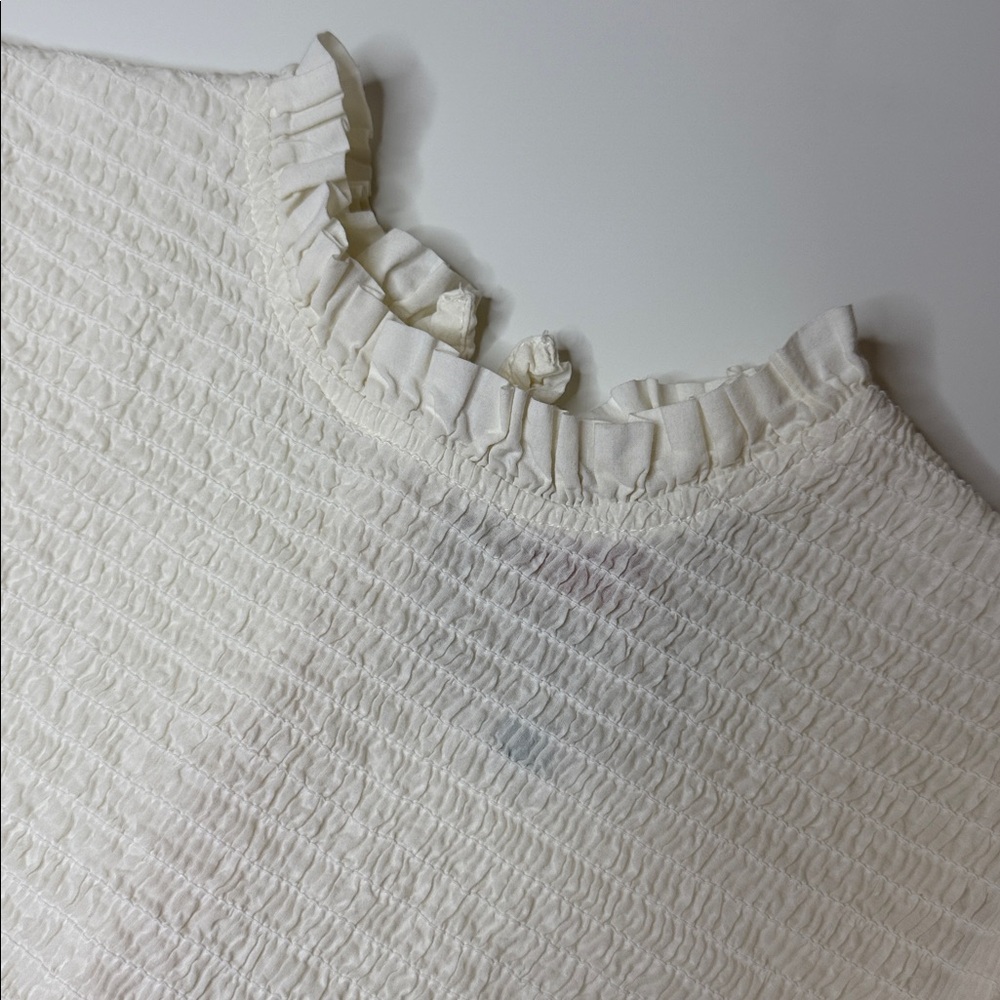 🤍 Farm Rio | Smocked Cotton Ruffle Blouse | Off-White | Size M - Picture 9 of 14